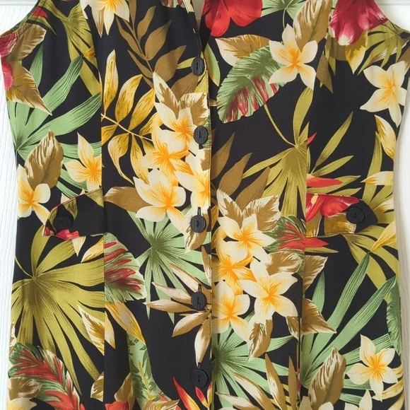 White Stag Y2K Vintage Tropical Floral Sleeveless Button Front Midi Shift Dress - Picture 6 of 12